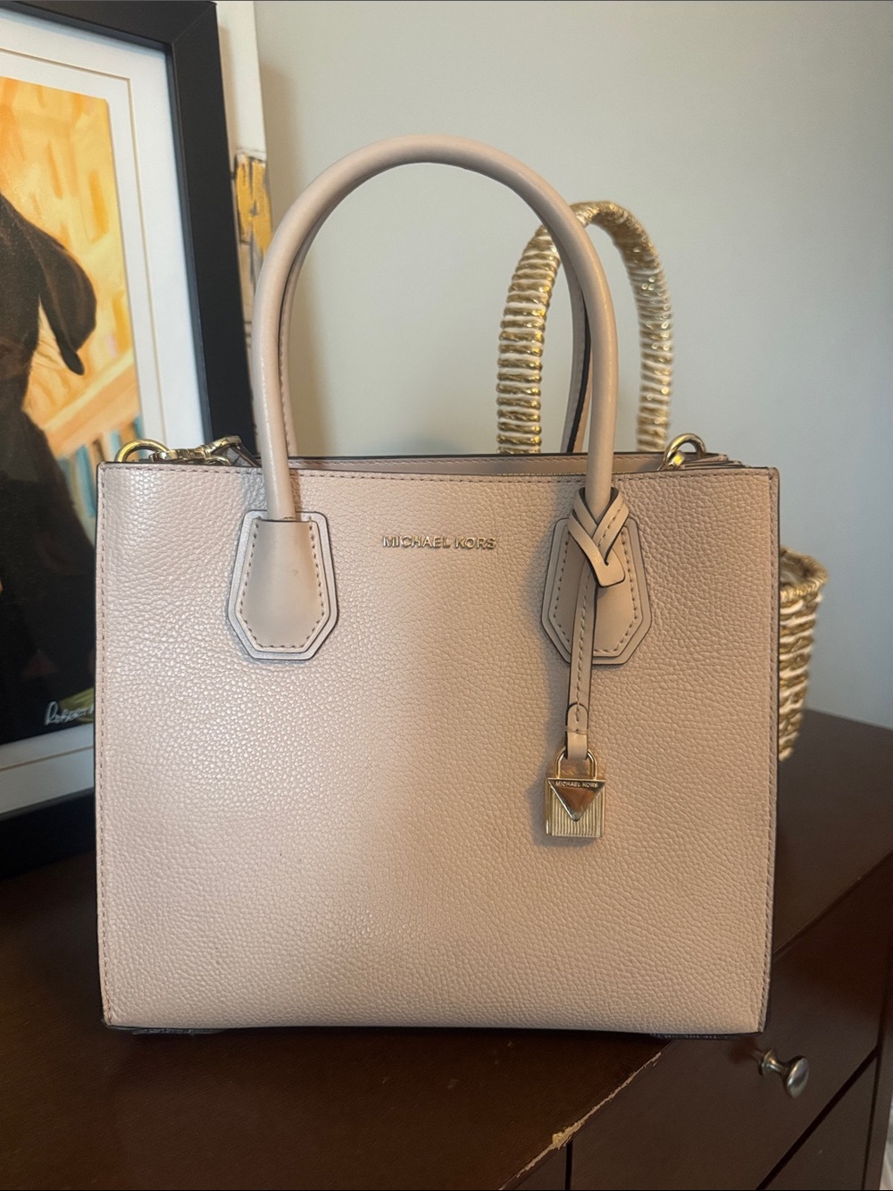 Michael Kors Blush Leather Satchel with Gold Hardware